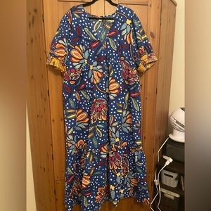Mixed Floral / Polka Dot Puff Sleeve Midi Dress. Tabitha Brown 2022 limited
